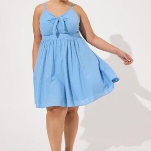 Torrid Dress Embroidered Cotton Pockets Skater Fit & Flare Plus 1X Blue Dainty
